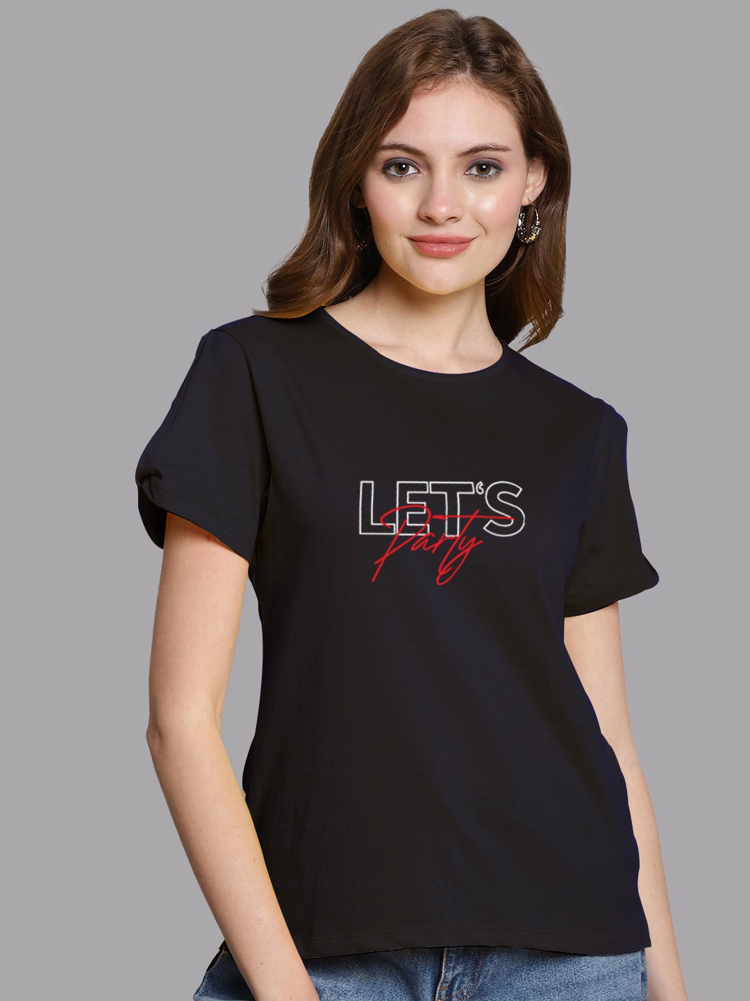 

FBAR Typography Printed Slit Sleeves Pure Cotton Top, Navy blue