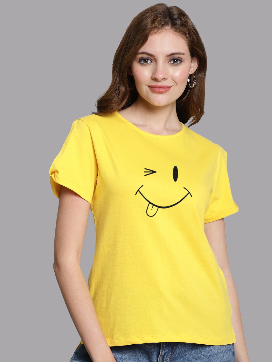 

FBAR Graphic Printed High Low Pure Cotton Top, Yellow