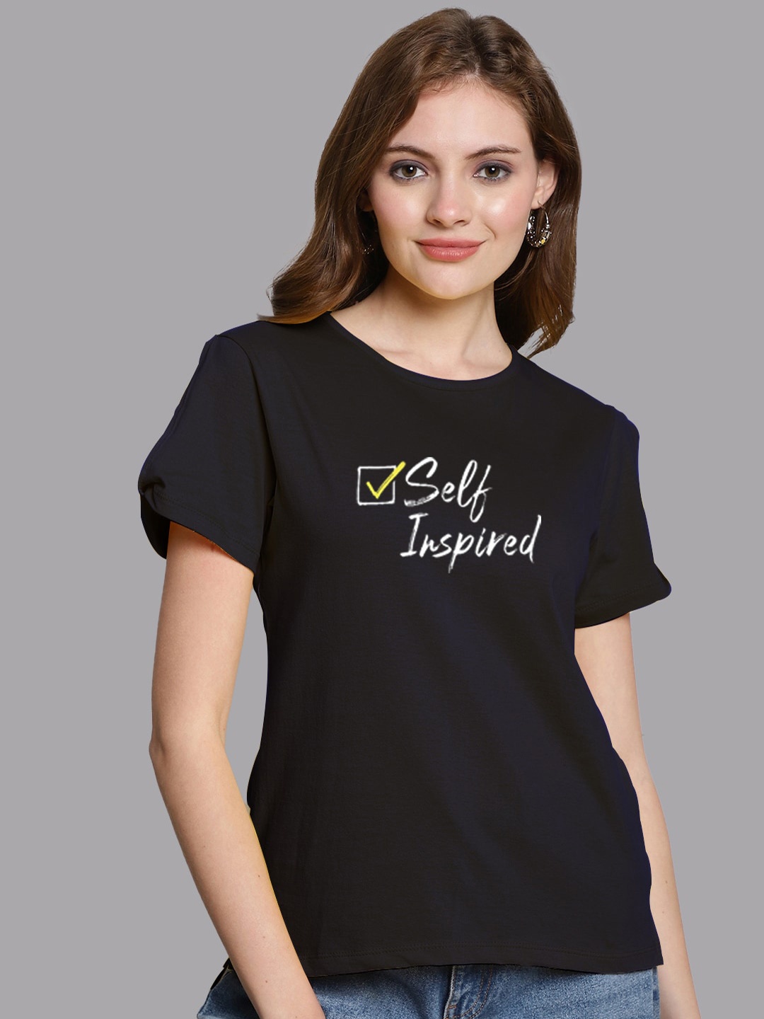 

FBAR Typography Printed High Low Pure Cotton Top, Navy blue