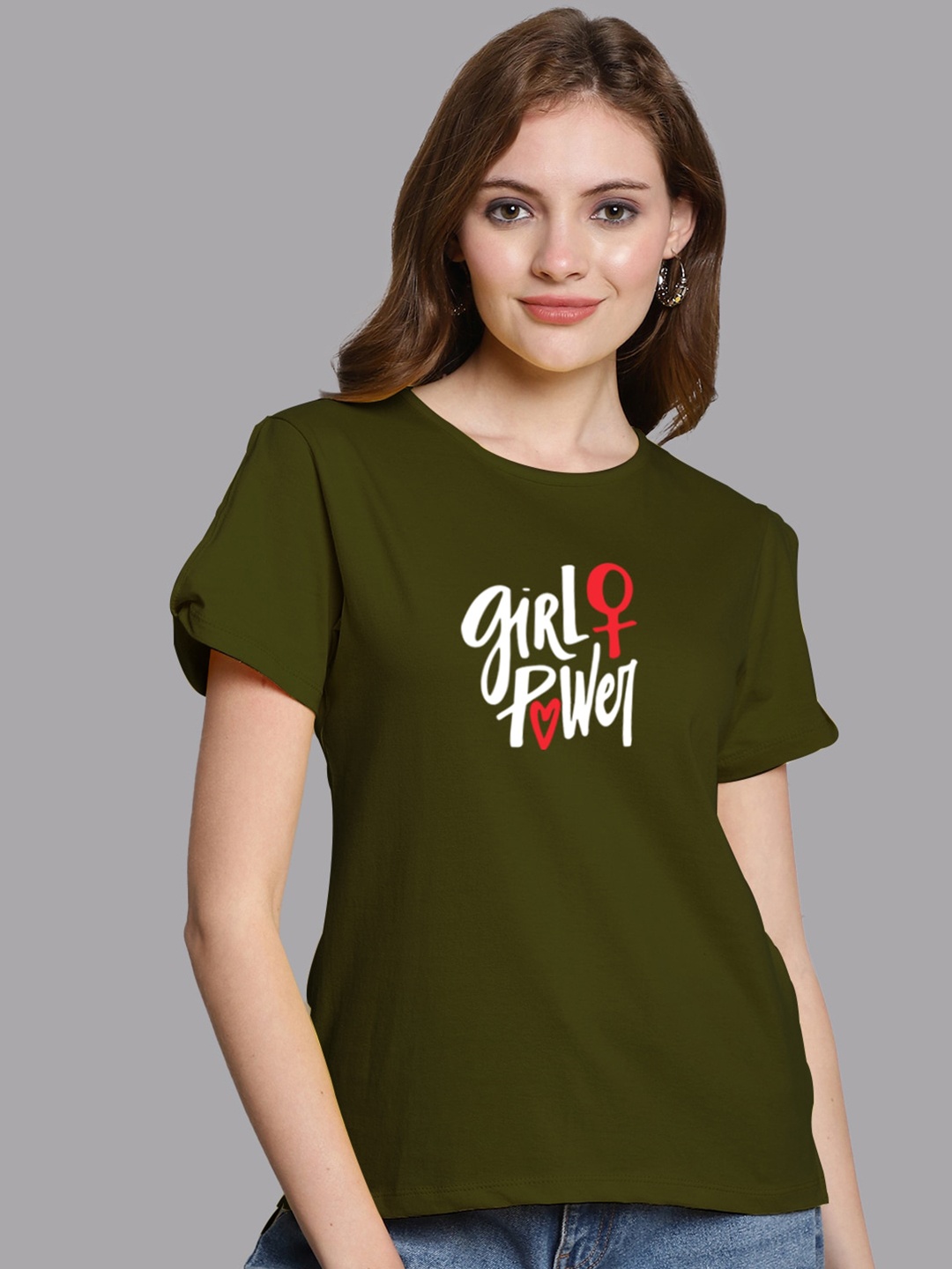 

FBAR Typography Printed Slit Sleeves Knitted Pure Cotton High-Low Top, Olive