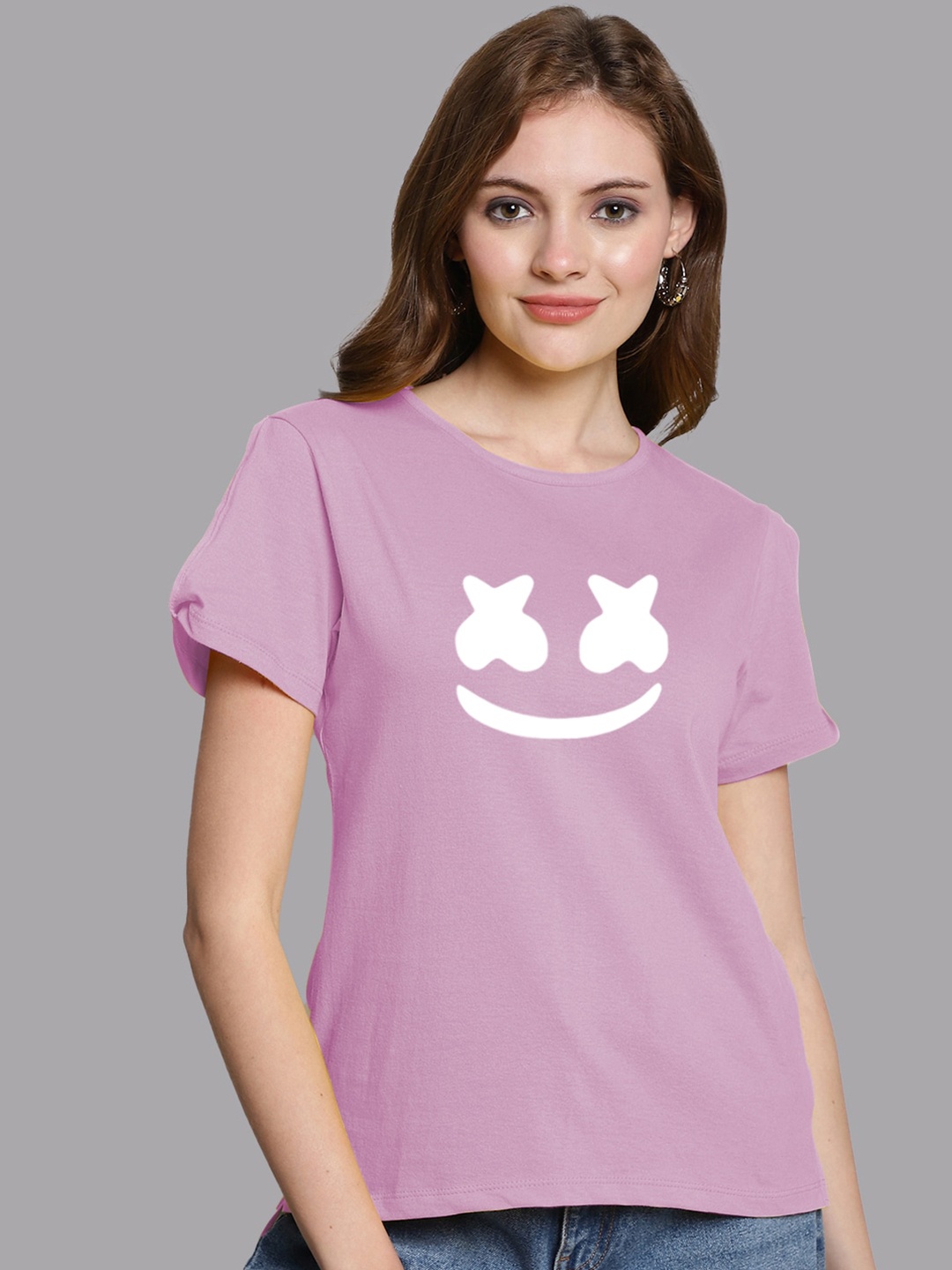 

FBAR Graphic Printed Short Slit Sleeves Pure Cotton Top, Purple