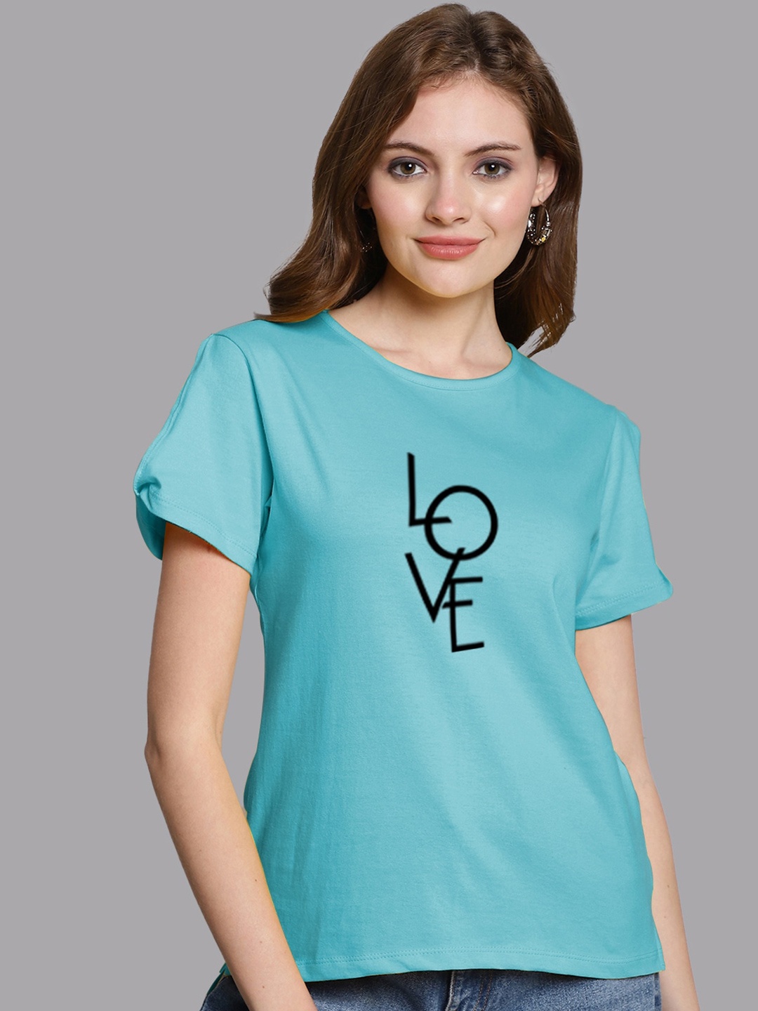 

FBAR Graphic Printed Cotton Regular Top, Turquoise blue