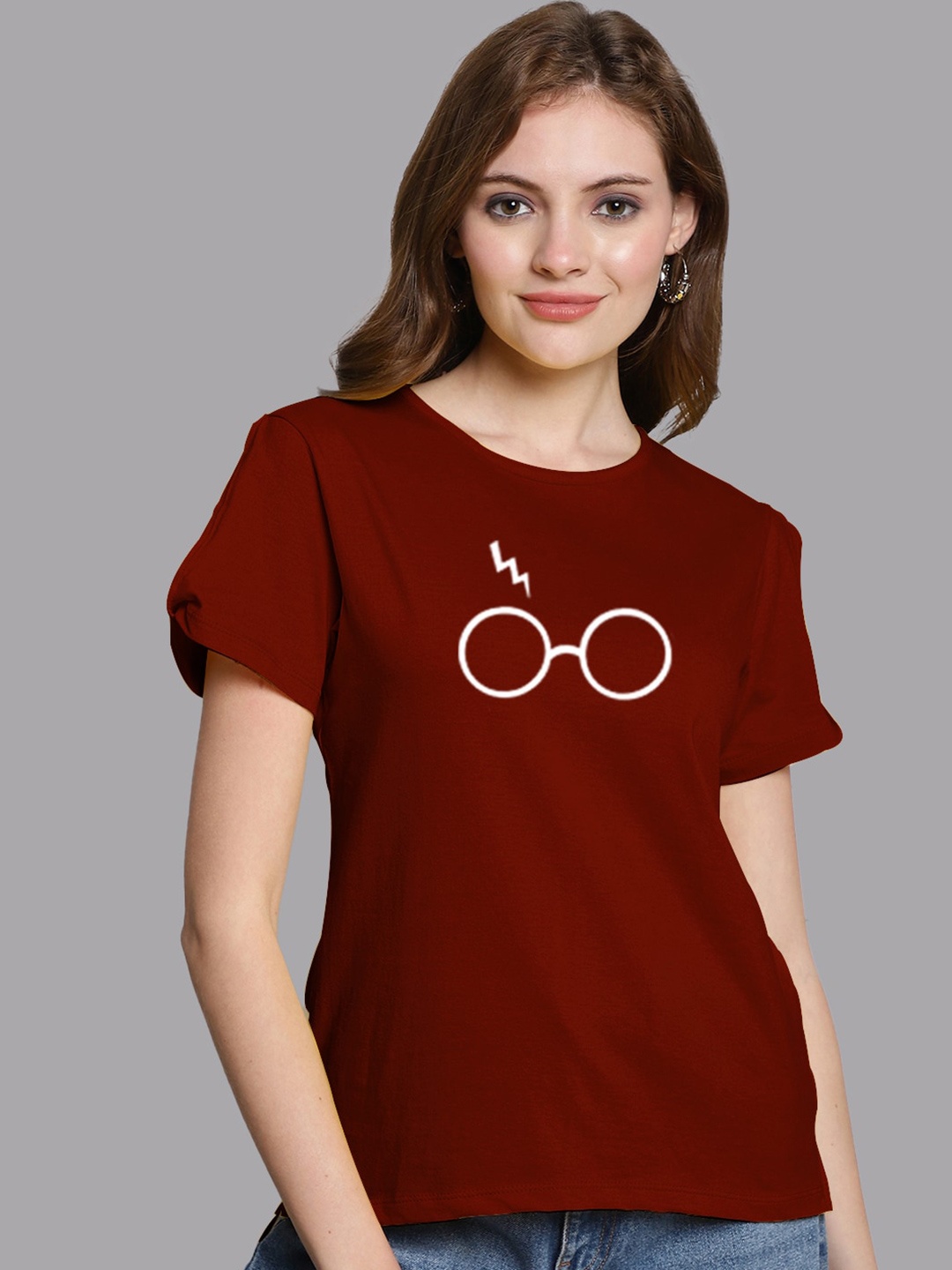 

FBAR Graphic Printed Cotton Regular Top, Maroon