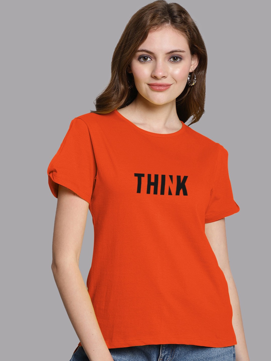 

FBAR Typography Printed Cotton Regular Top, Orange