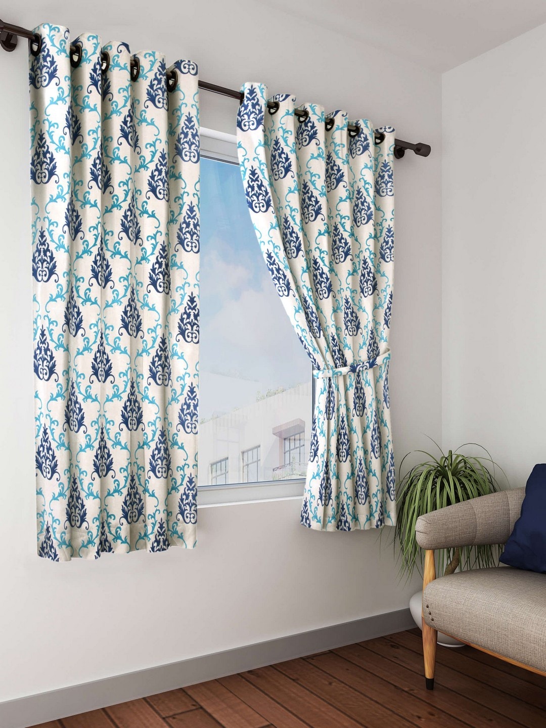 

Cortina Set of 2 Floral Printed Window Curtains, Blue