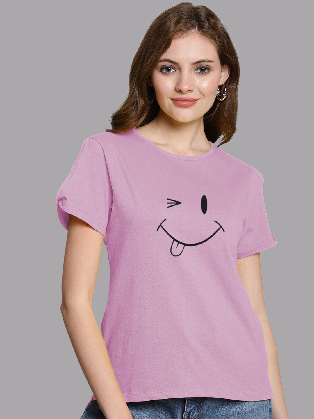 

FBAR Graphic Printed Slit Sleeves Pure Cotton High Low Top, Purple