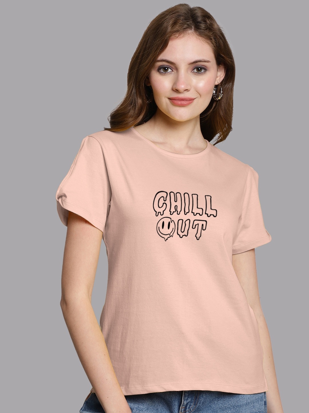 FBAR Typography Printed High Low Pure Cotton Top, Coral