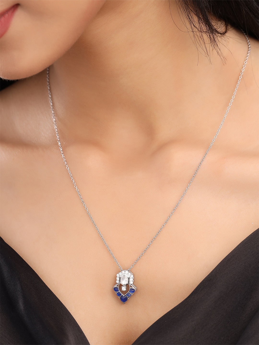 

Kicky And Perky 925 Sterling Silver Stone-Studded Pendant With Chain