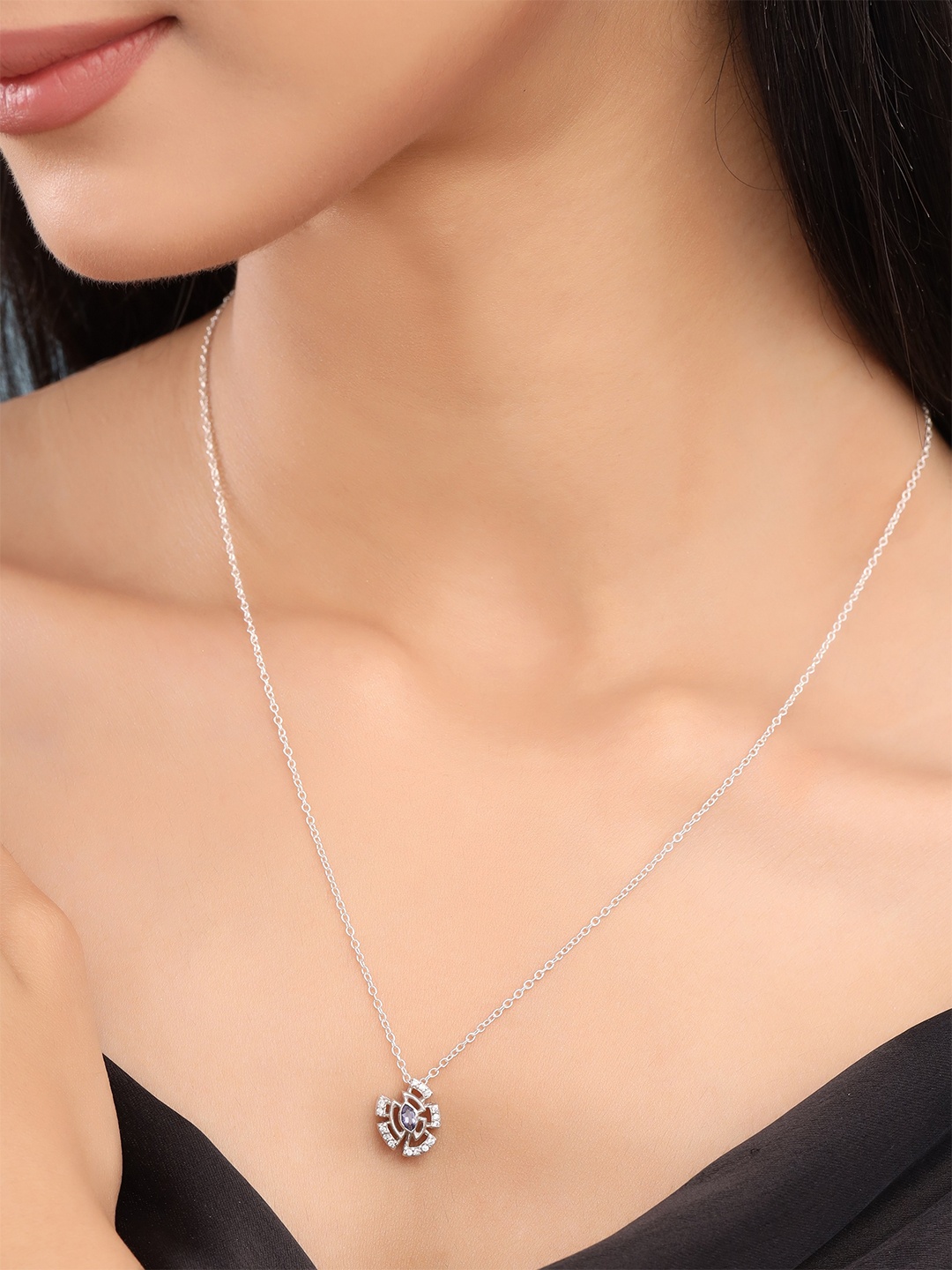 

Kicky And Perky 925 Sterling Silver Stone-Studded Pendant With Chain