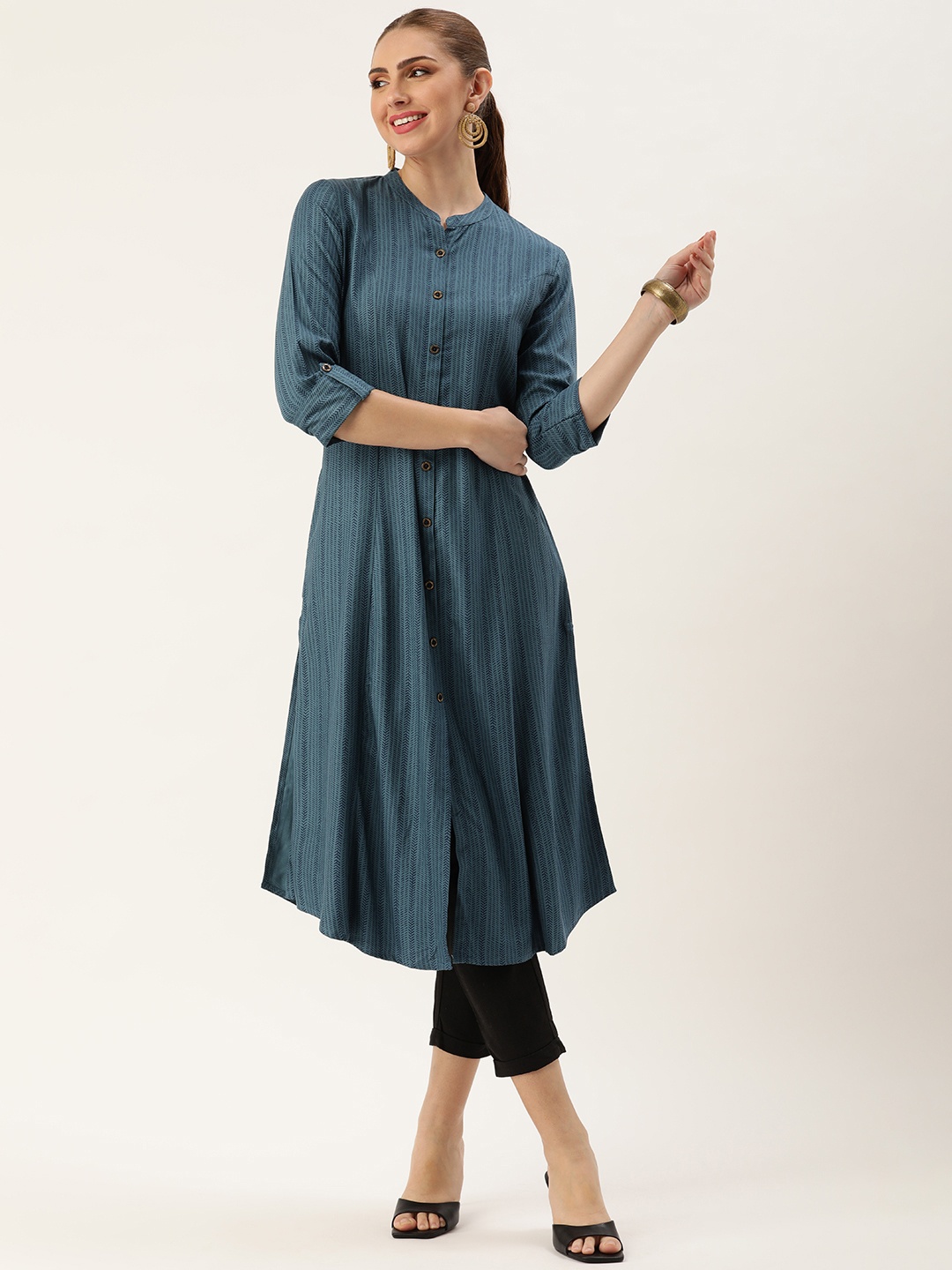 

AMUKTI Women Abstract Printed A-Line Kurta, Blue