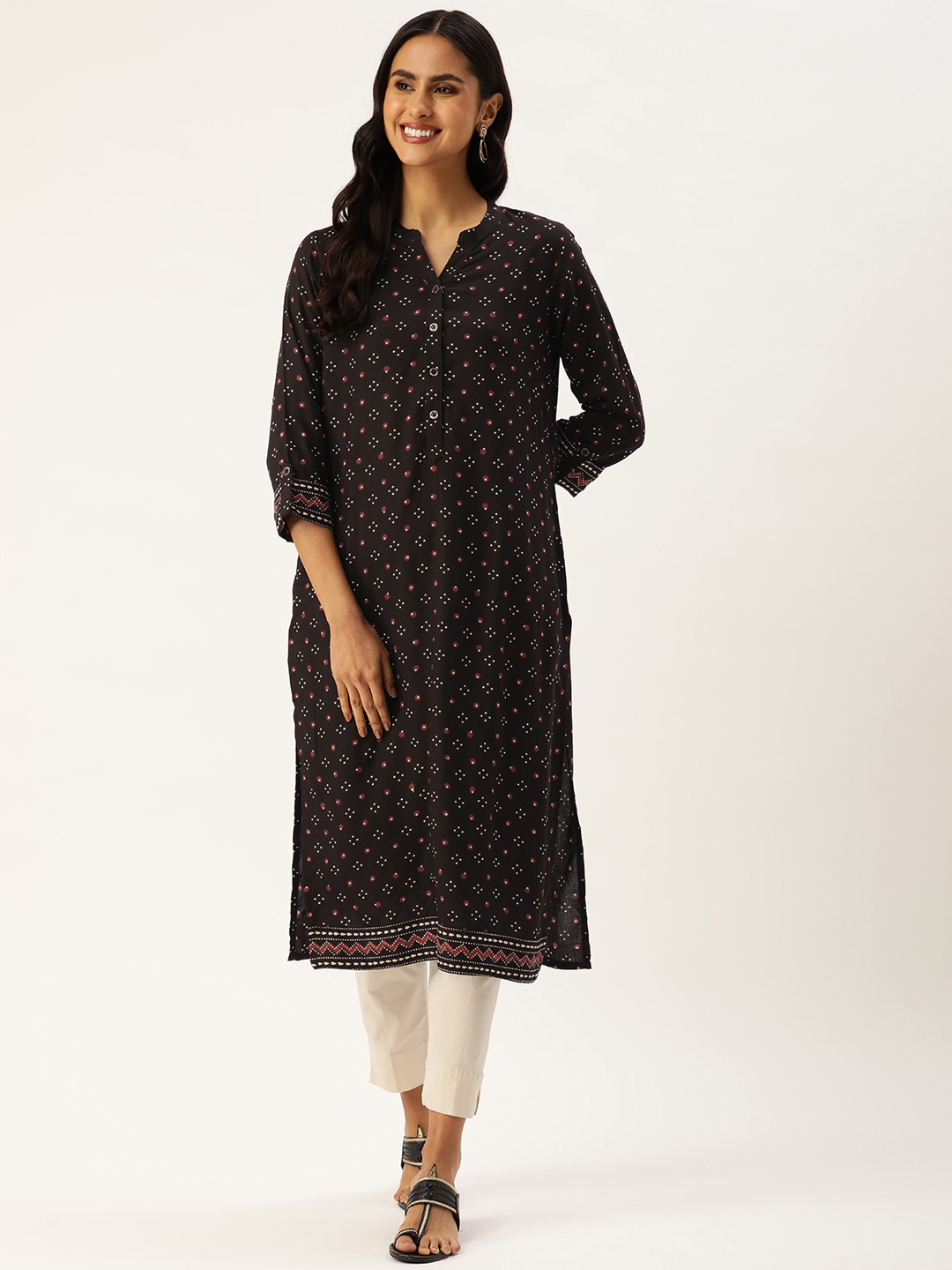 

AMUKTI Women Abstract Printed Straight Kurta, Black