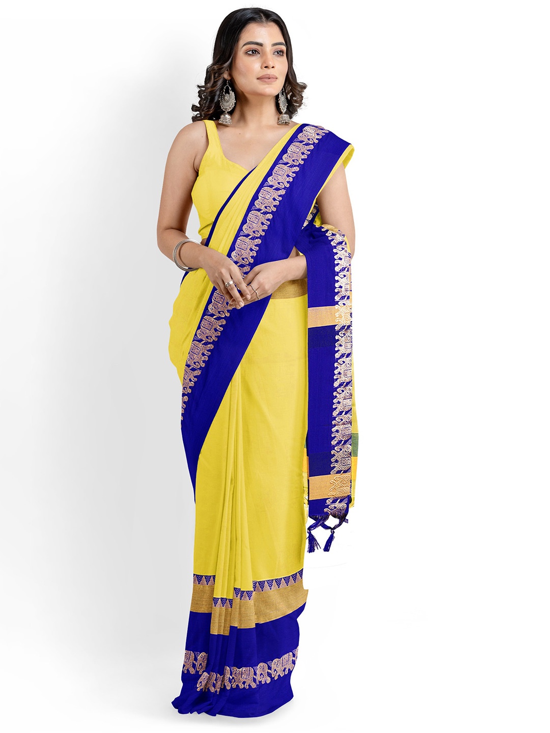 

Grubstaker Zari Silk Cotton Banarasi Saree, Yellow