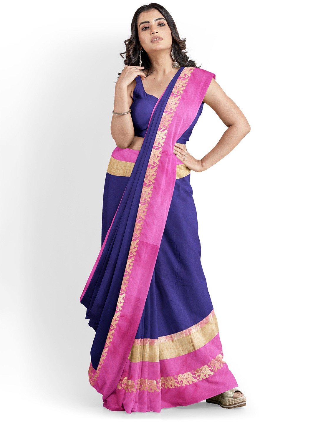

Grubstaker Zari Silk Cotton Banarasi Saree, Blue