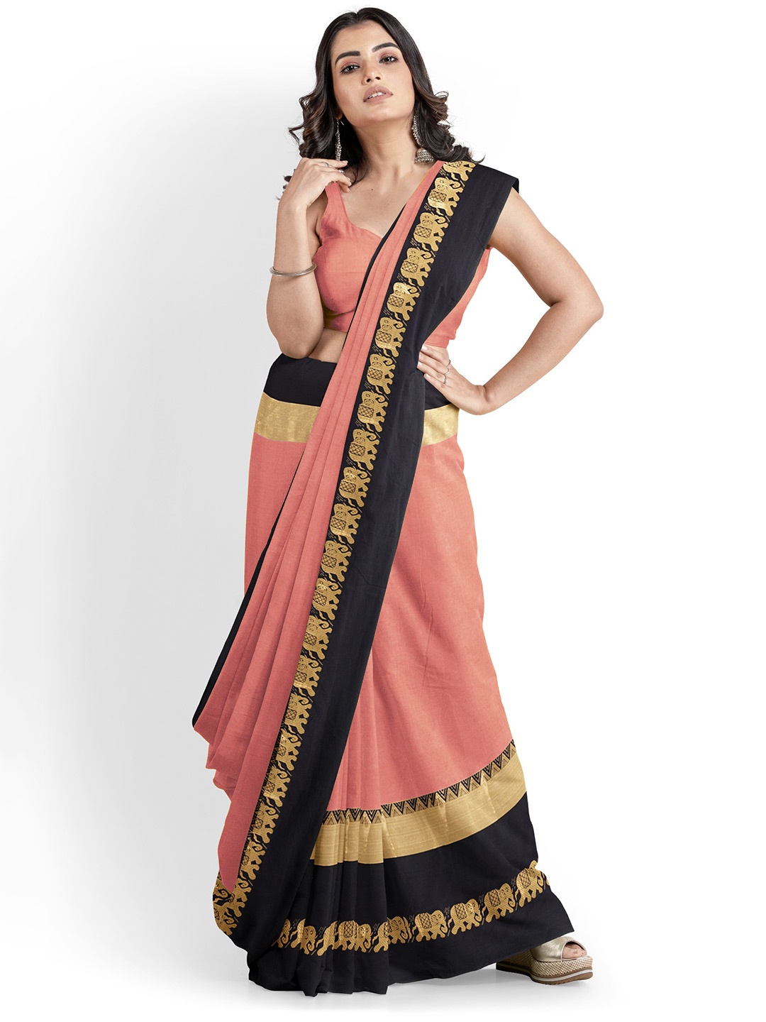 

Grubstaker Zari Silk Cotton Banarasi Saree, Peach