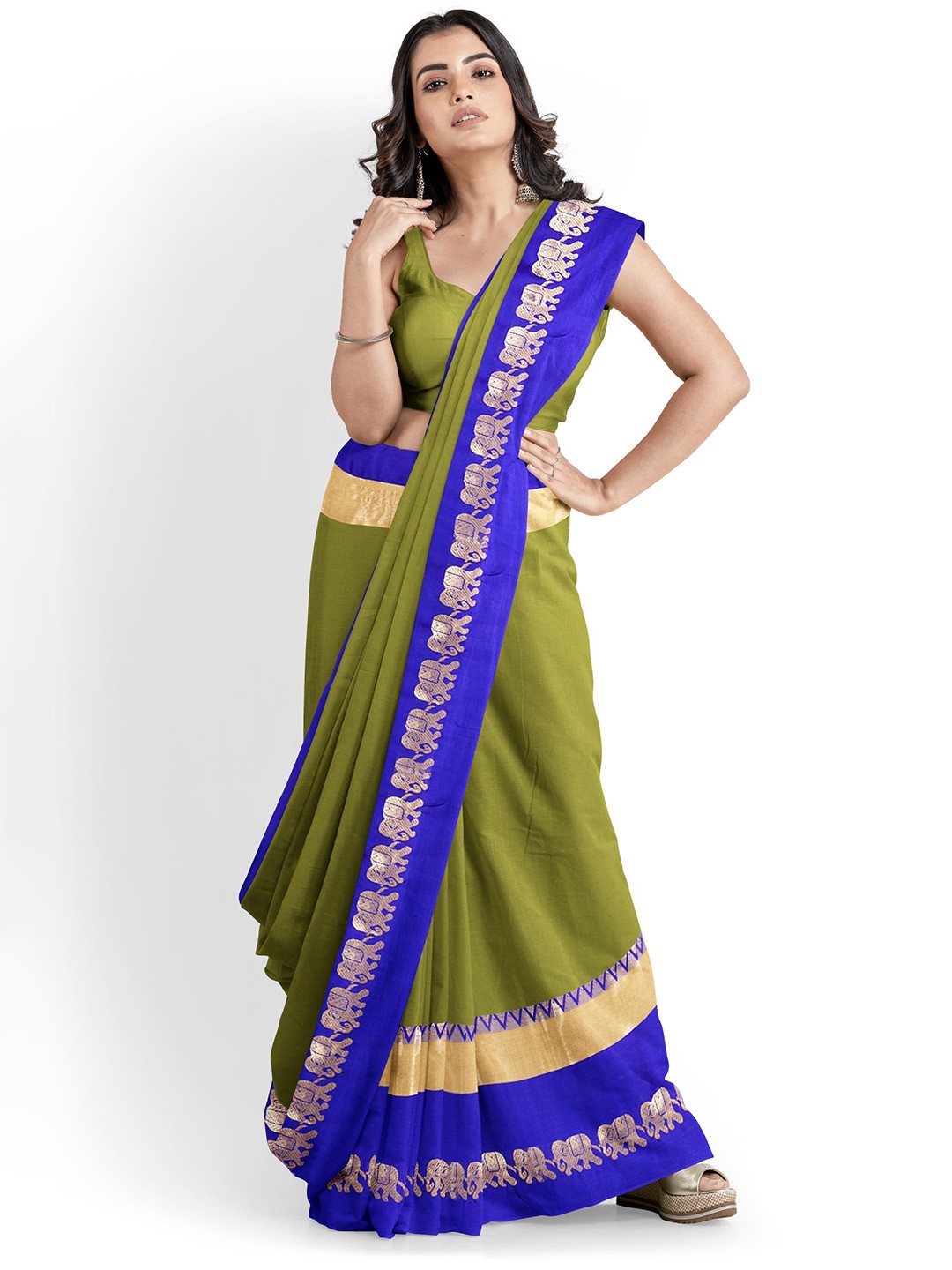 

Grubstaker Zari Silk Cotton Banarasi Saree, Green
