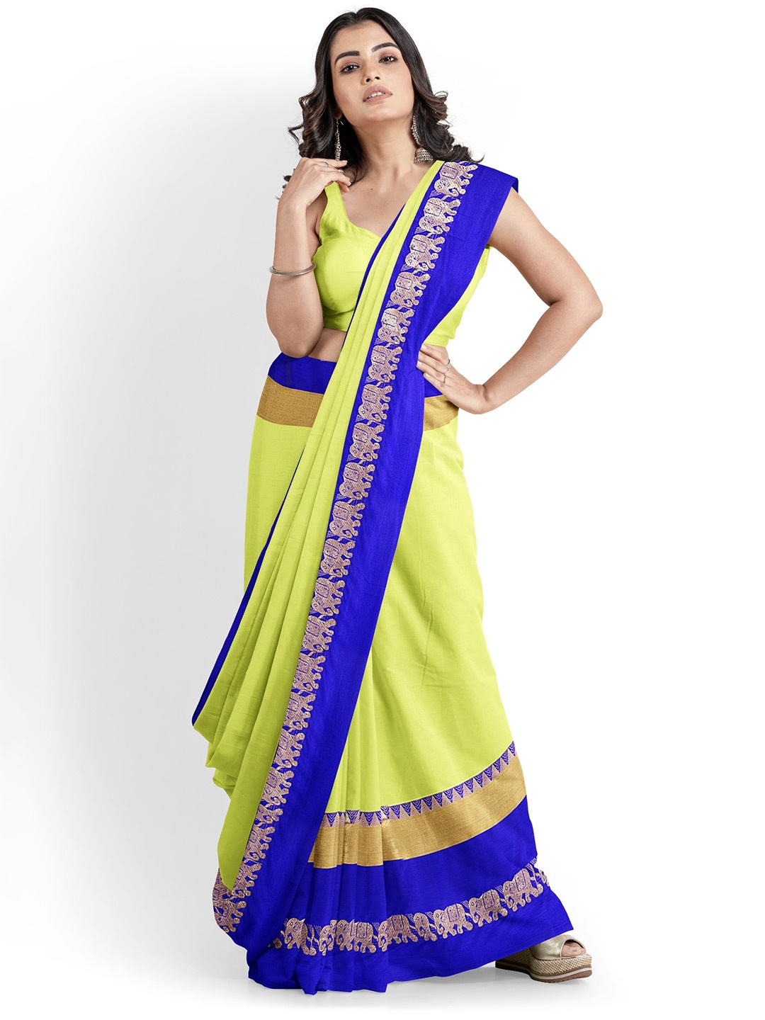 

Grubstaker Silk Cotton Banarasi Saree, Green