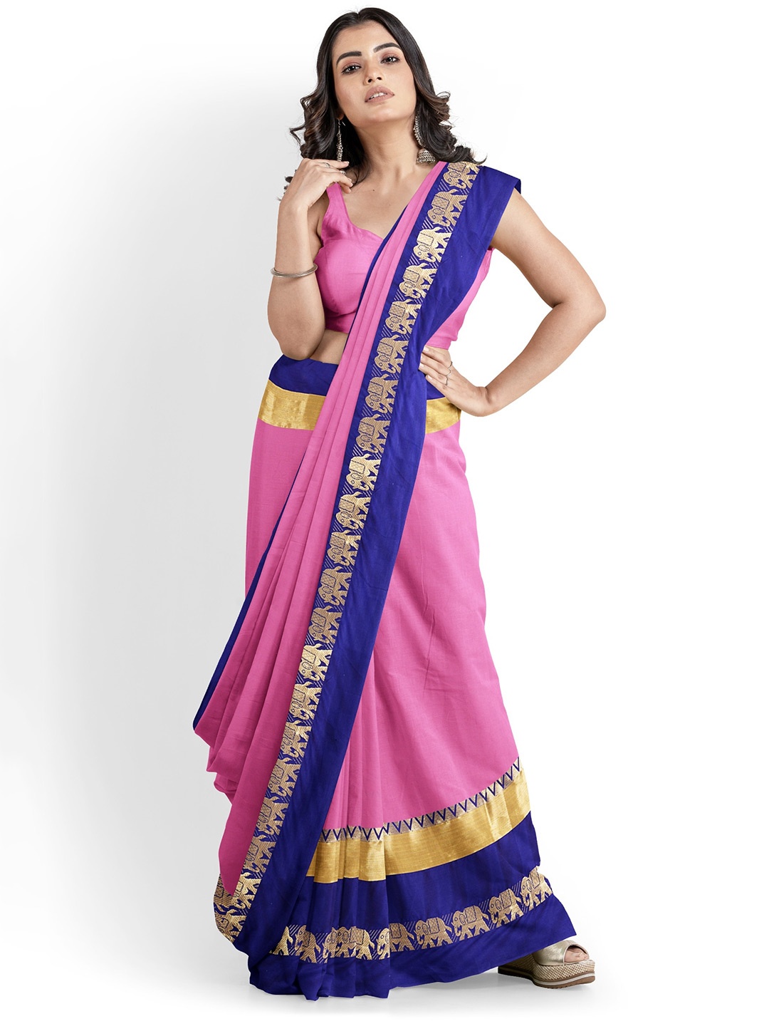 

Grubstaker Zari Silk Cotton Banarasi Saree, Pink