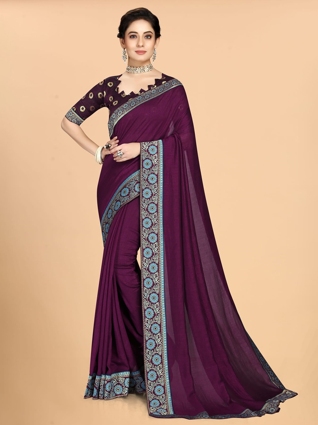 

Grubstaker Woven Design Saree, Purple