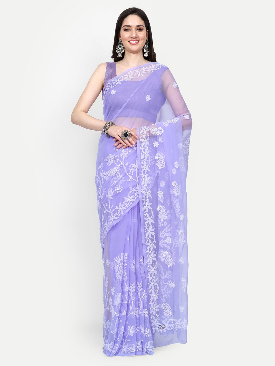 

ADA Chikankari Embroidered Saree, Mauve