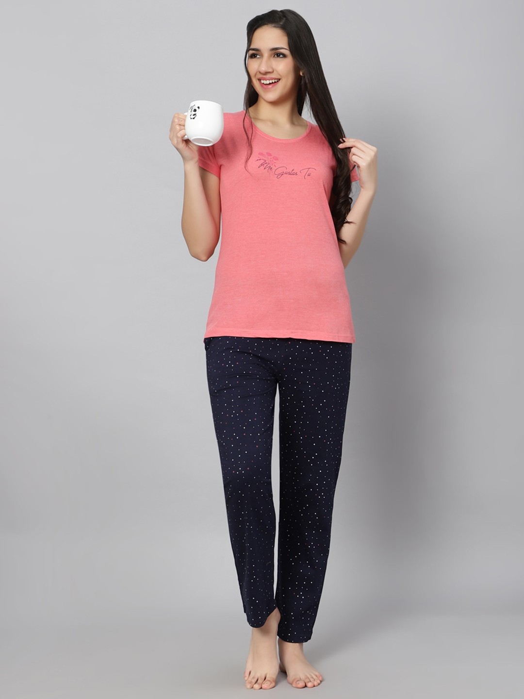 

DZZO Typographic Printed Pure Cotton Night suit, Pink
