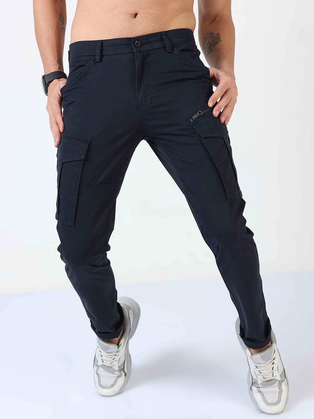 

Tailoraedge Men Relaxed Cargos Trousers, Navy blue