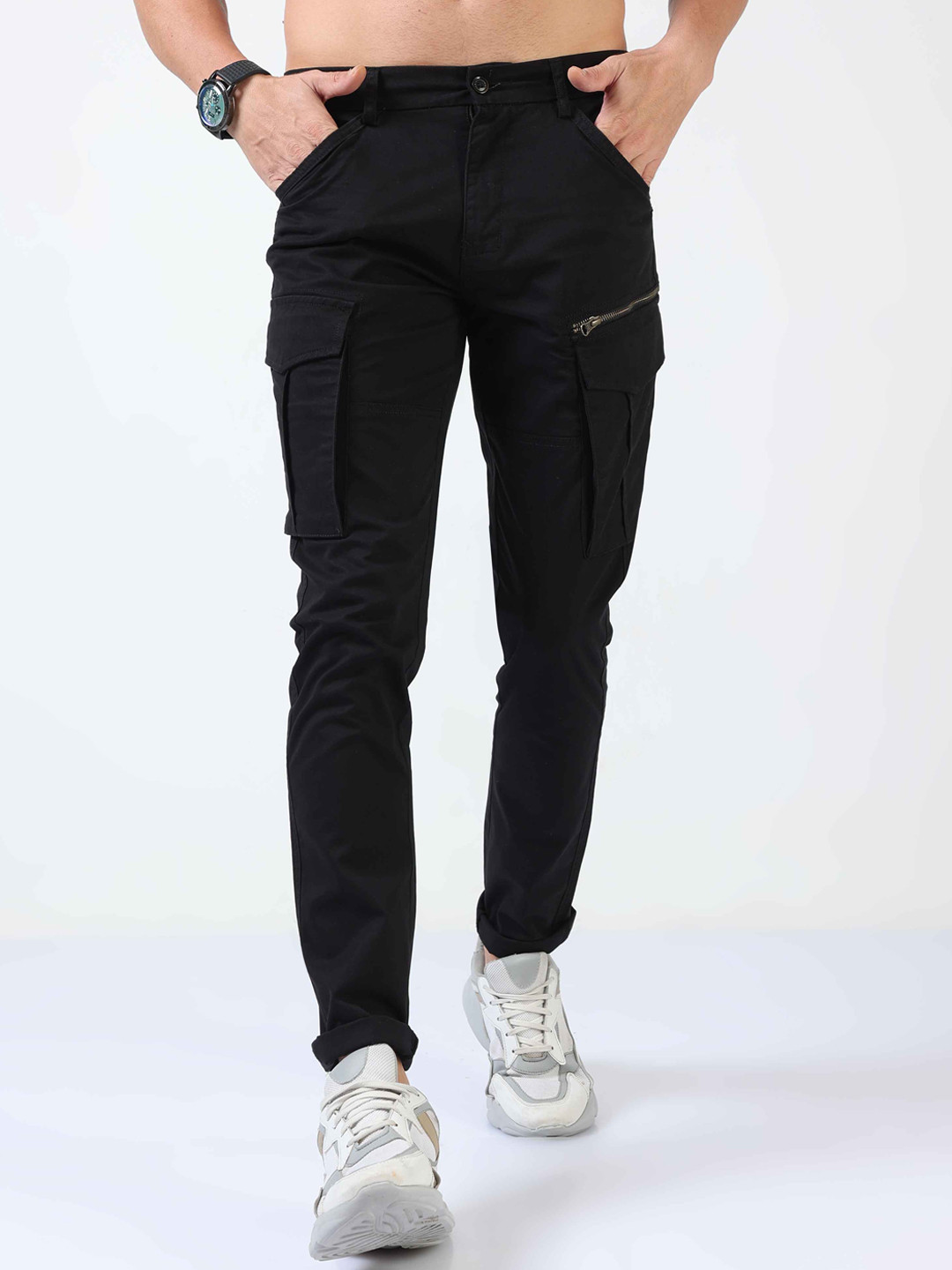 

Tailoraedge Men Relaxed Cargos Trousers, Black