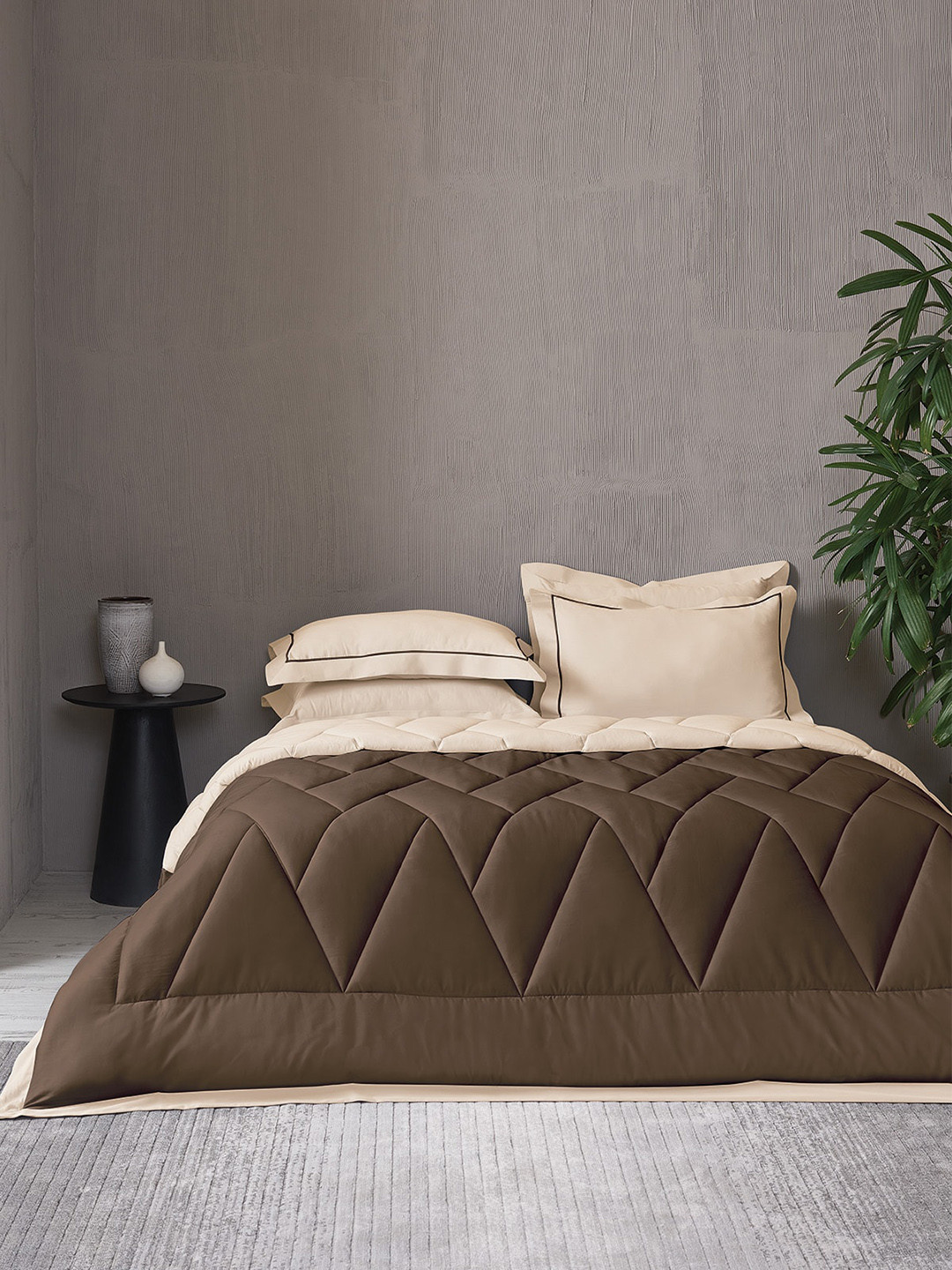 

DDecor Beige & Brown 4 Pieces Cotton Double King Size Bedding Set