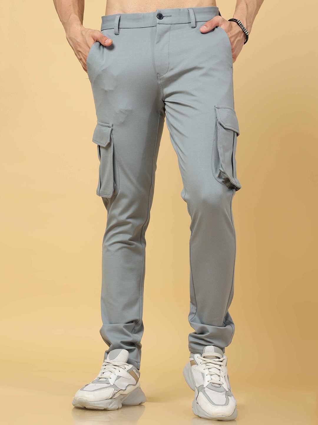 

Tailoraedge Men Mid-Rise Relaxed Cargos Trousers, Grey