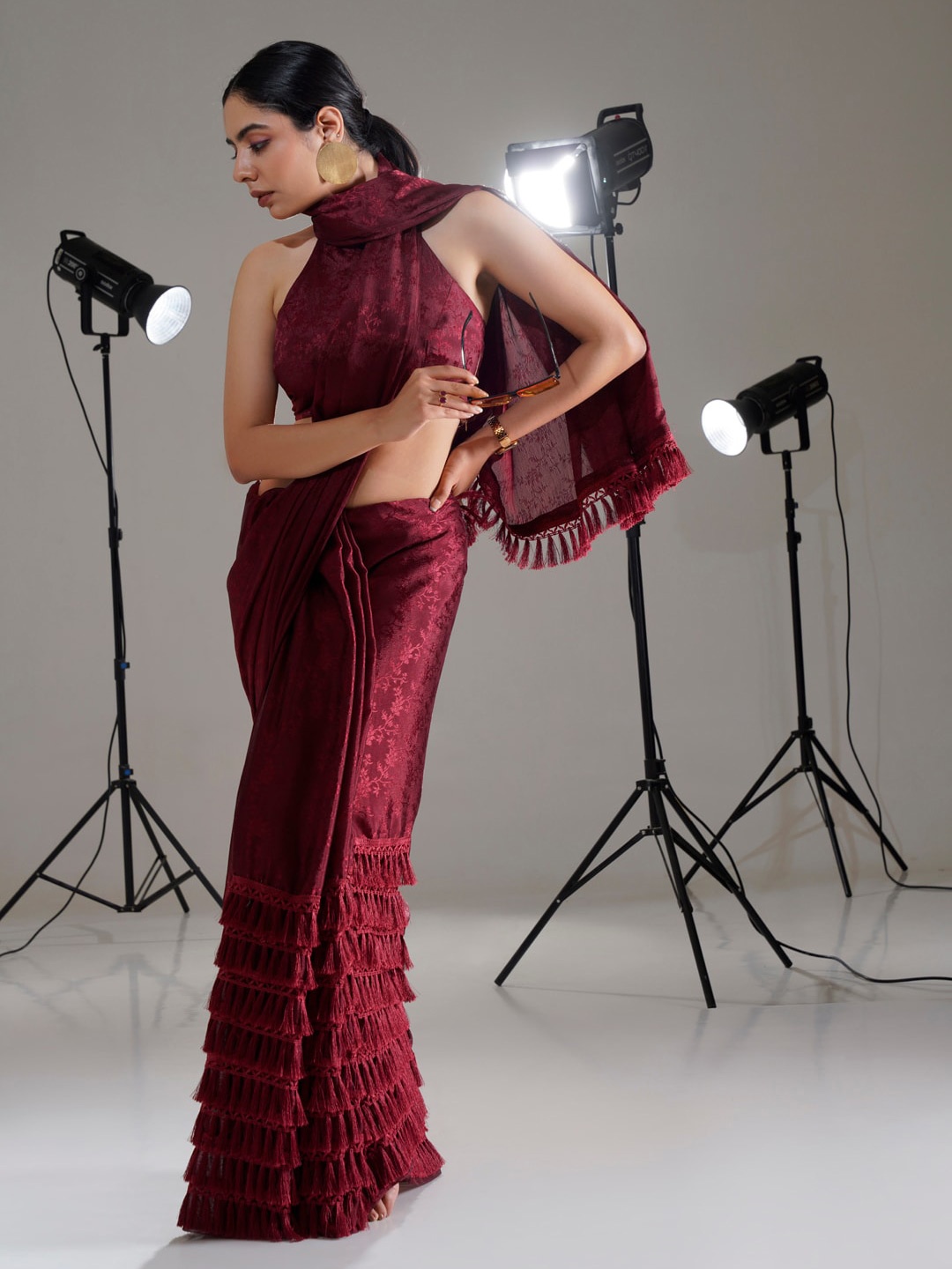 

Tikhi Imli Maroon Woven Design Saree