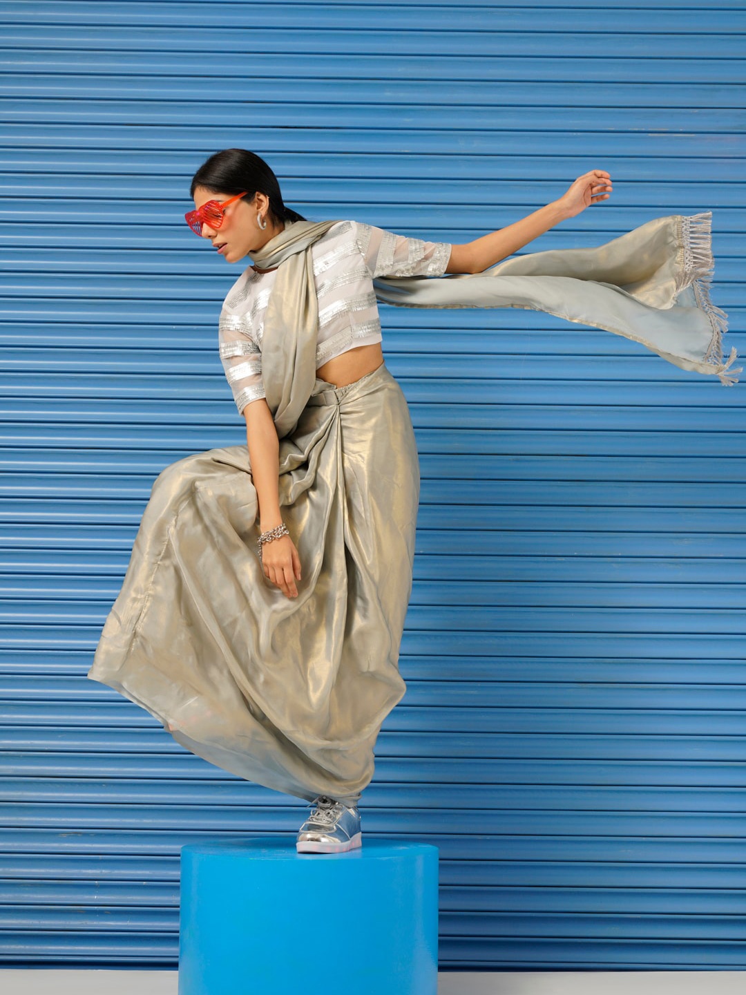 

Tikhi Imli Grey Ready to Wear Satin Saree