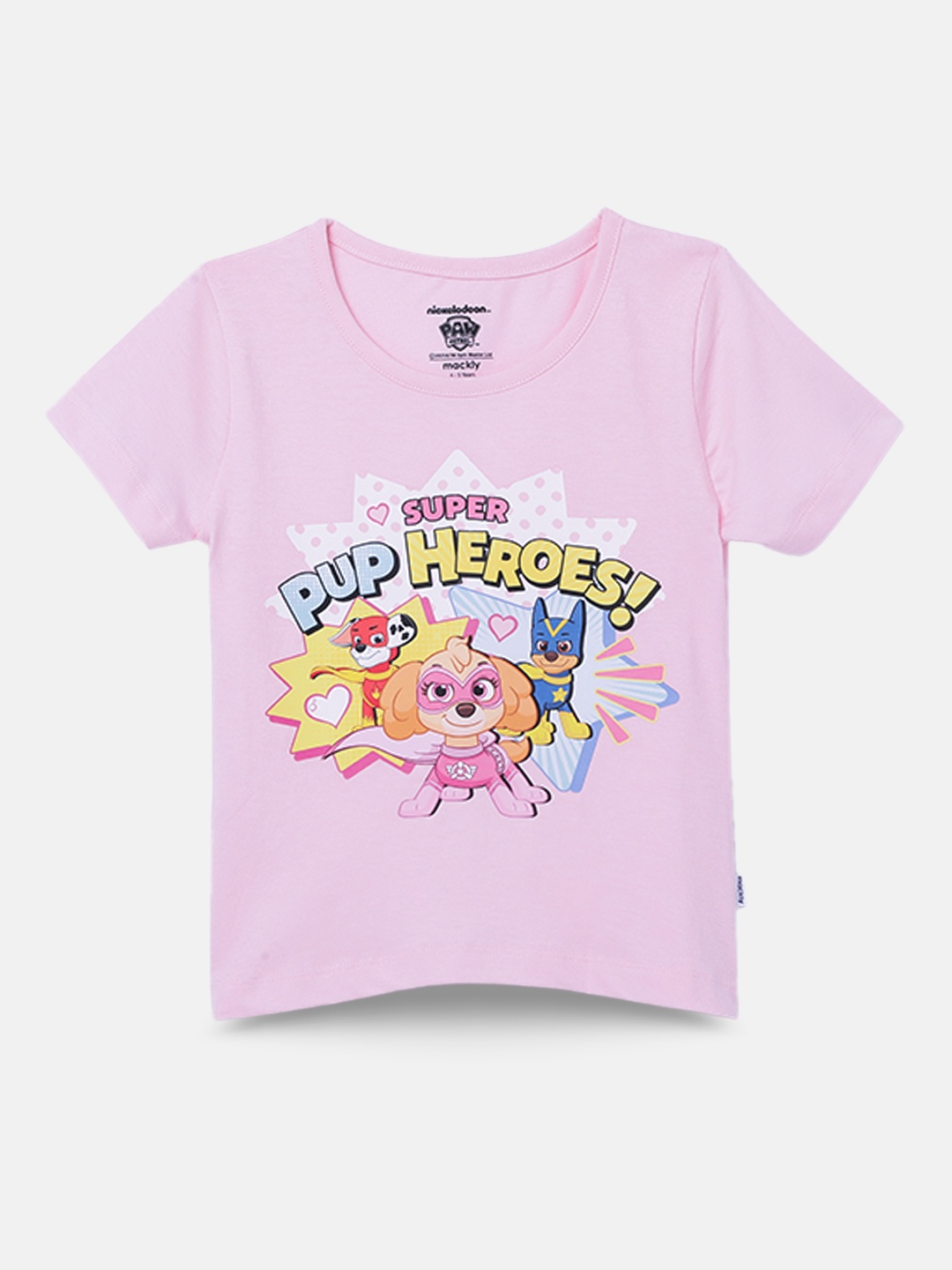 

mackly Girls Paw Patrol Printed Cotton T-shirt, Pink