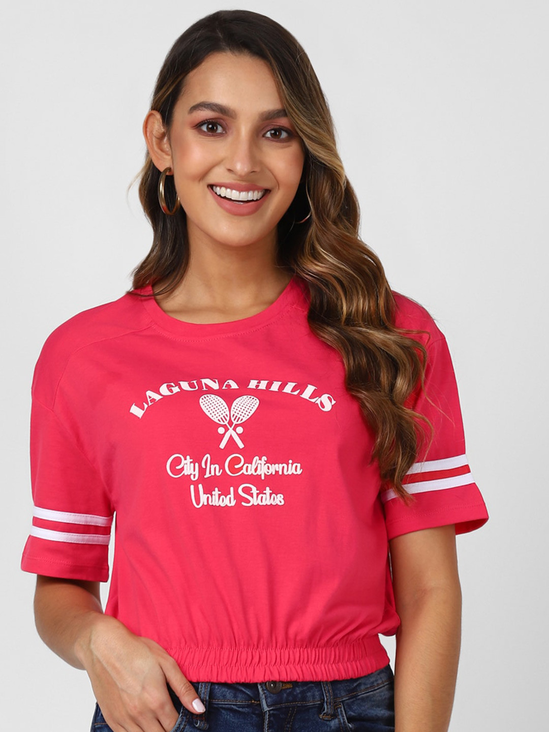

UrbanMark Typography Printed Crop Top, Pink