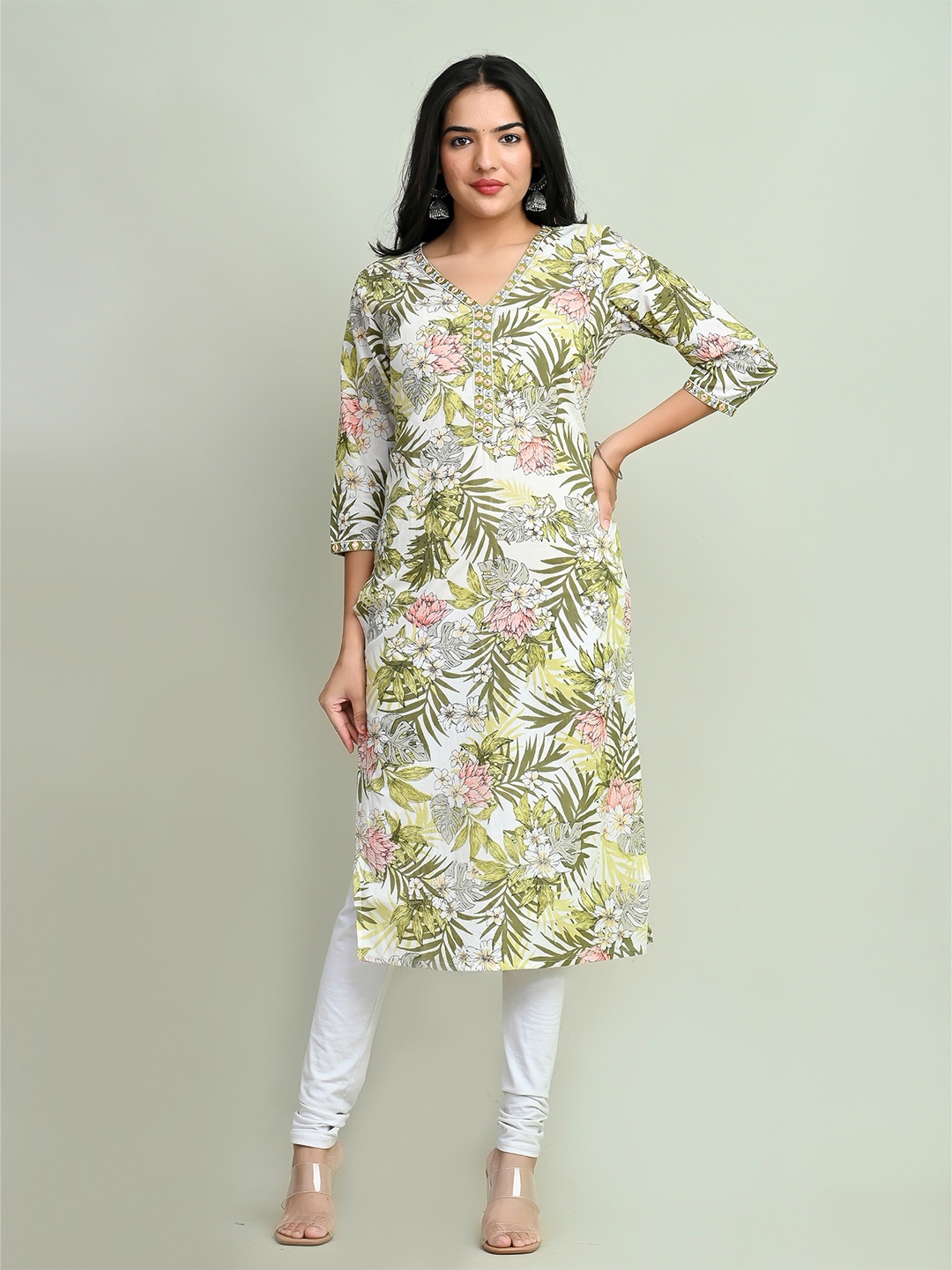 

Miramaar Floral Printed Straight Kurta, White