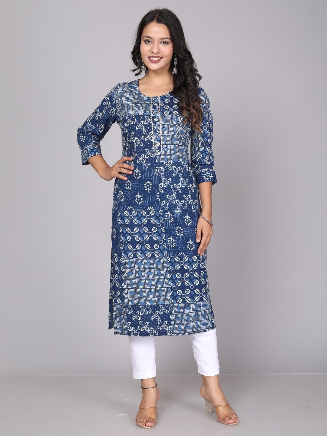 

Miramaar Ethnic Motifs Printed Cotton Straight Kurta, Blue