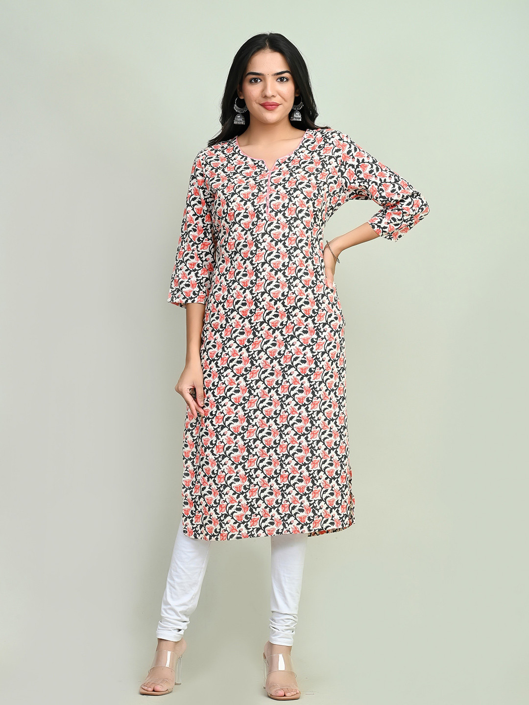 

Miramaar Floral Printed Straight Kurta, White
