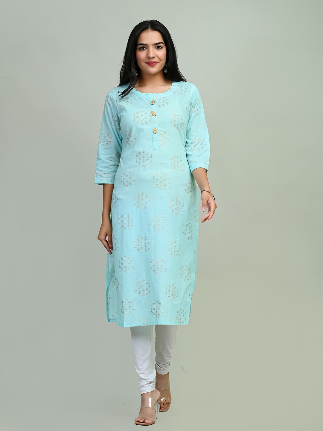 

Miramaar Ethnic Motifs Printed Round Neck Straight Kurta, Blue