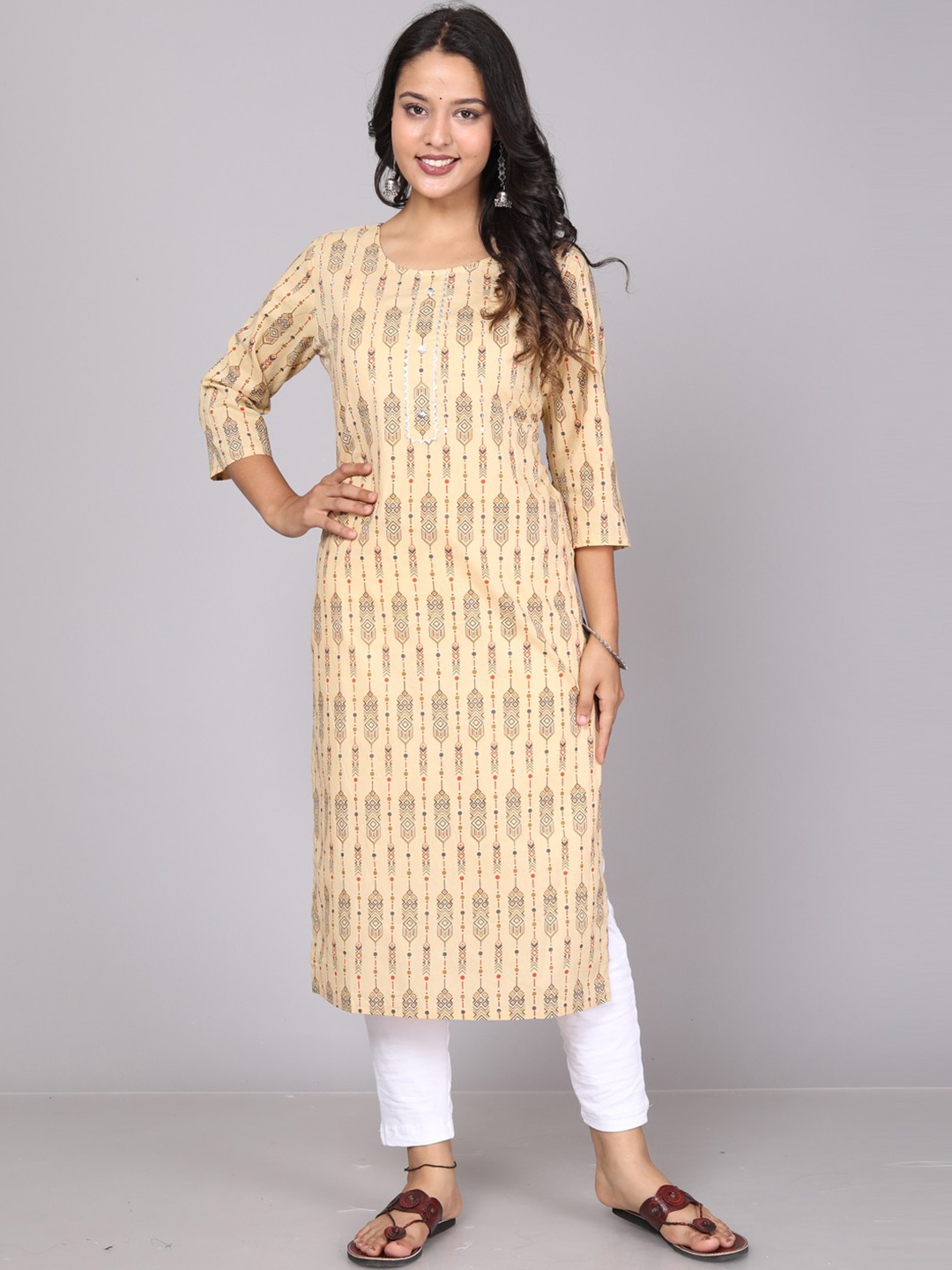 

Miramaar Geometric Printed Straight Kurta, Cream