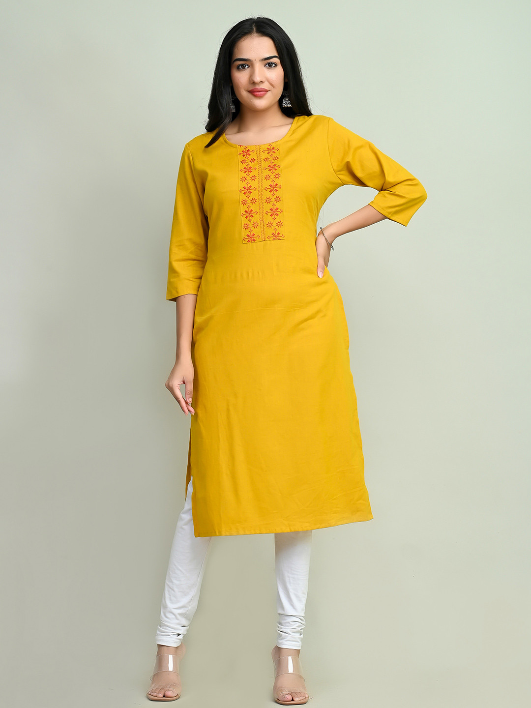 

Miramaar Ethnic Motifs Yoke Design Thread Work Cotton Straight Kurta, Mustard