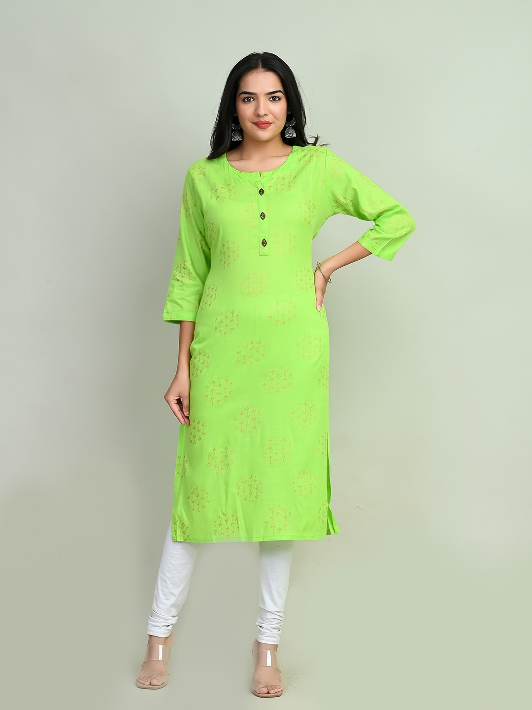 

Miramaar Geometric Printed Straight Kurta, Lime green