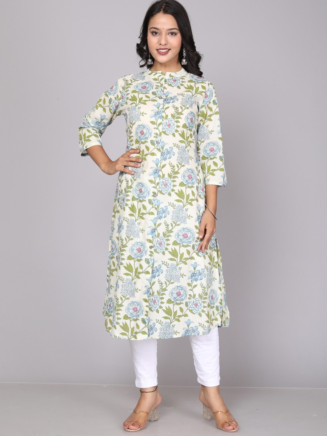 

Miramaar Floral Printed Straight Cotton Kurta, White