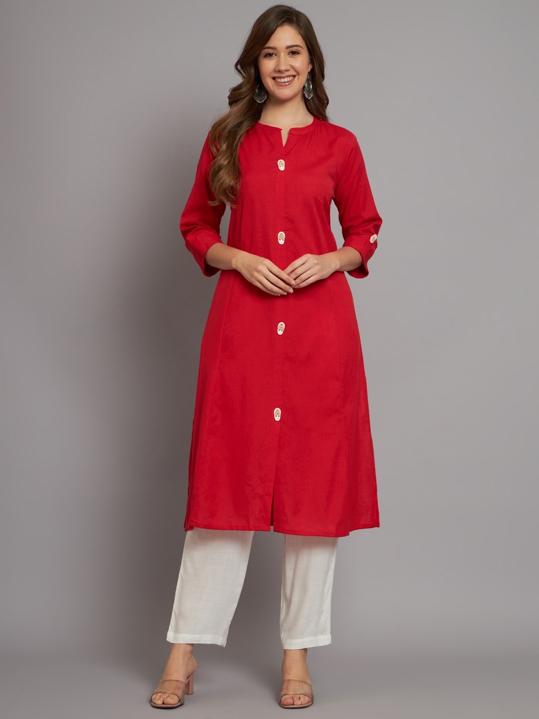 

Miramaar Mandarin Collar A-line Kurta, Red
