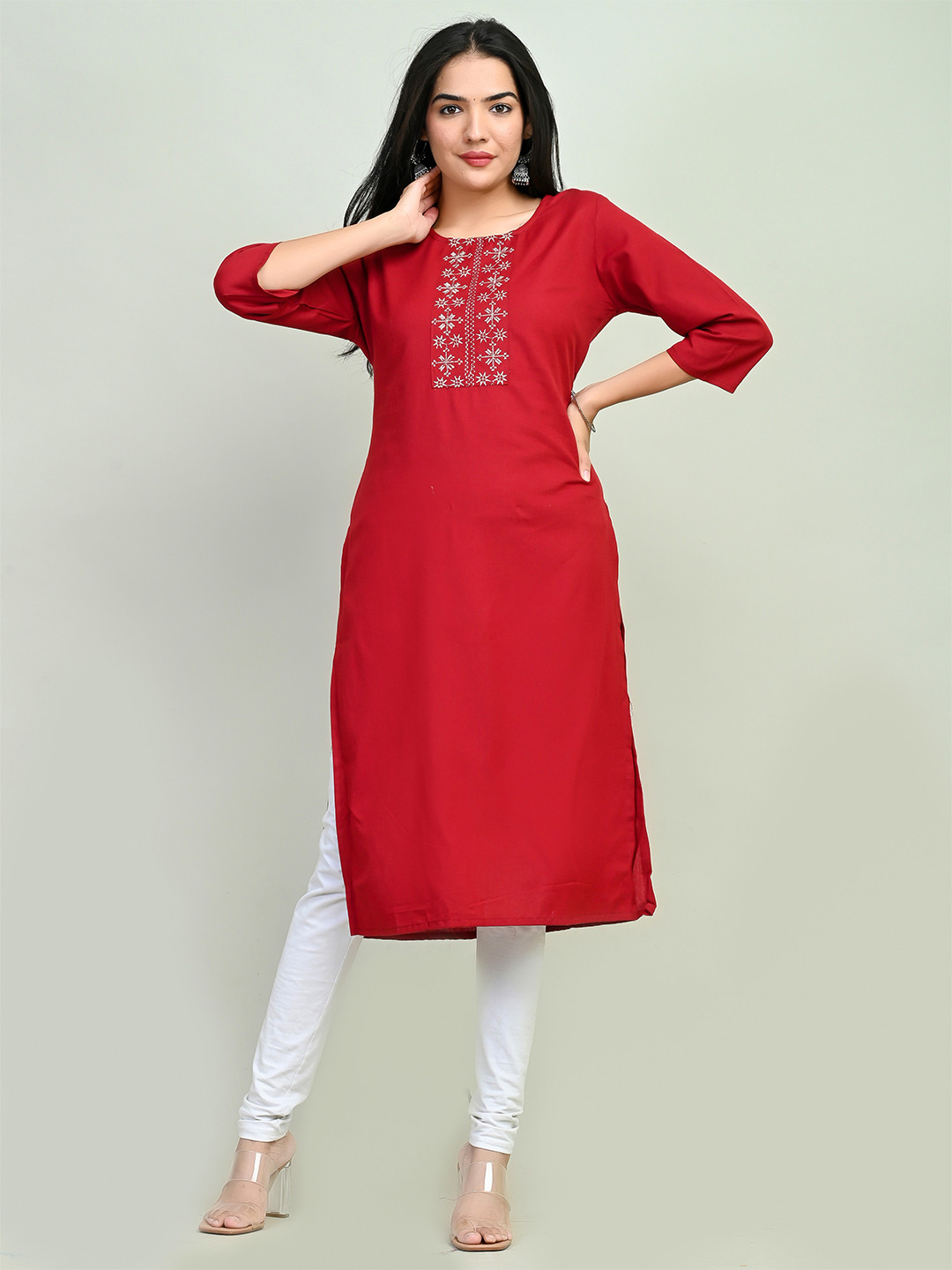 

Miramaar Thread Work Straight Cotton Kurta, Maroon