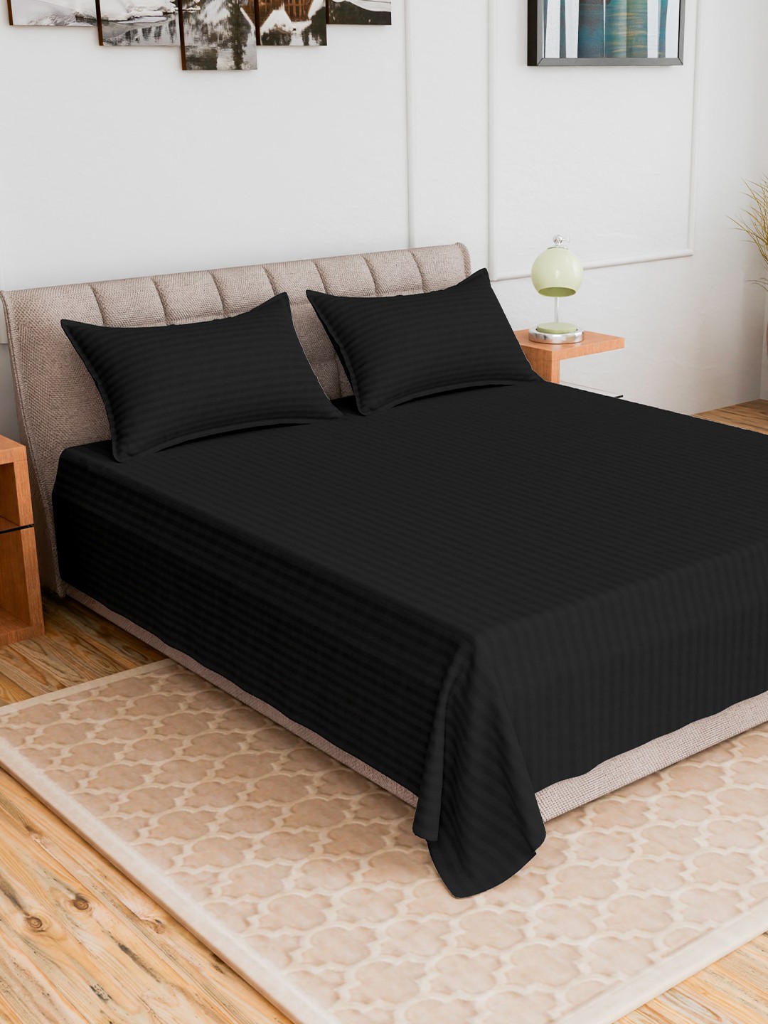 

CURIOUS LIFESTYLE Black Striped 300 TC Single Bedsheet with 2 Pillow Covers