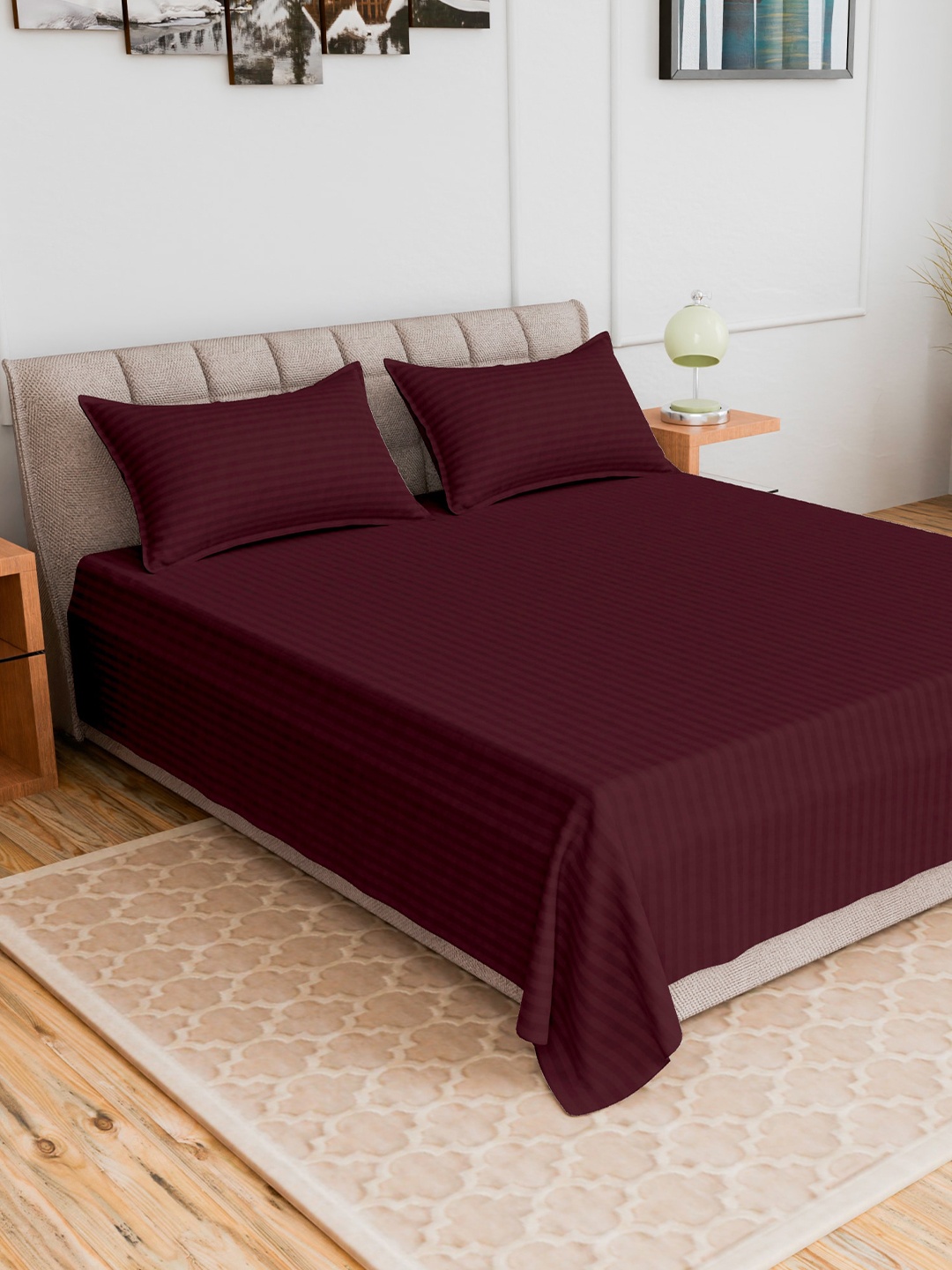 

CURIOUS LIFESTYLE Rose Striped 300 TC King Bedsheet with 2 Pillow Covers