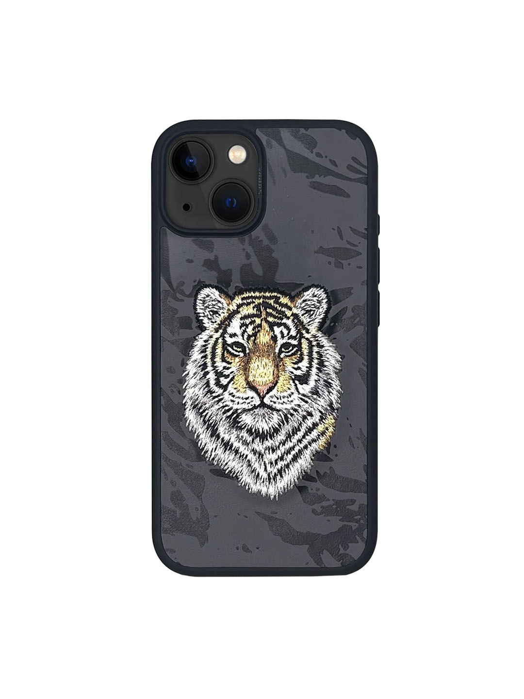 

TREEMODA Snow Leopard Embroidered iPhone 15 Plus Back Case, Black