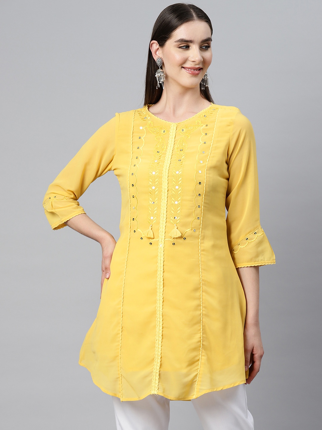 

Nayam By Lakshita Georgette Embroidered Embellished Tunic, Yellow