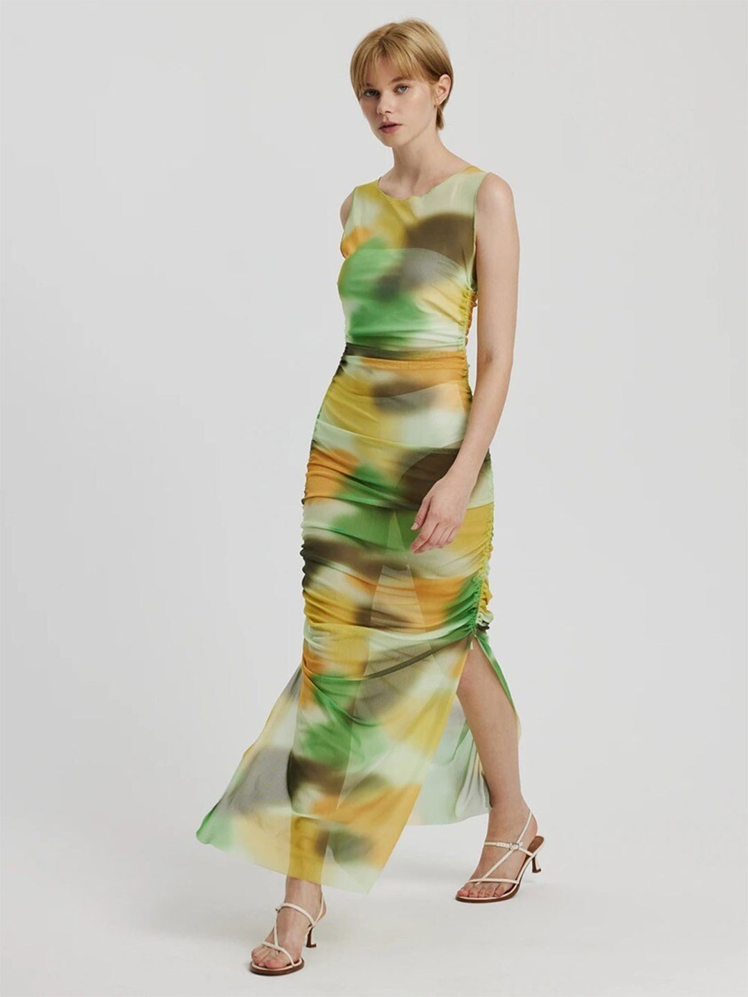 

MYWISHBAG Abstract Printed Sleeveless Bodycon Dress, Green