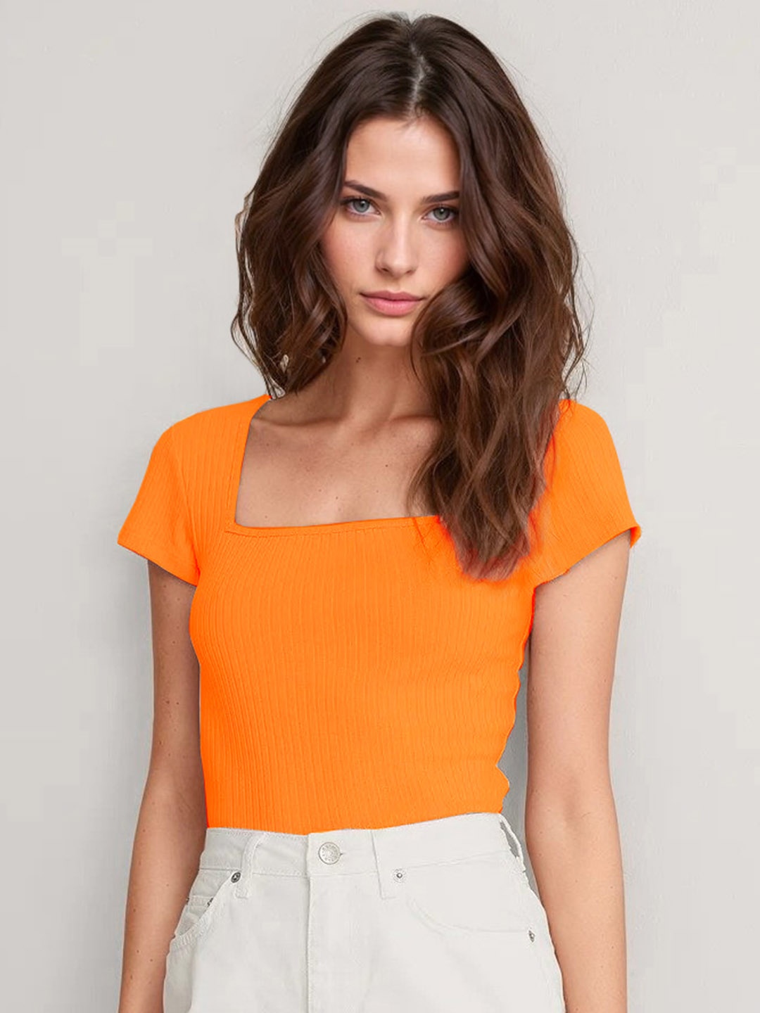 

MYWISHBAG Orange Colourblocked Top