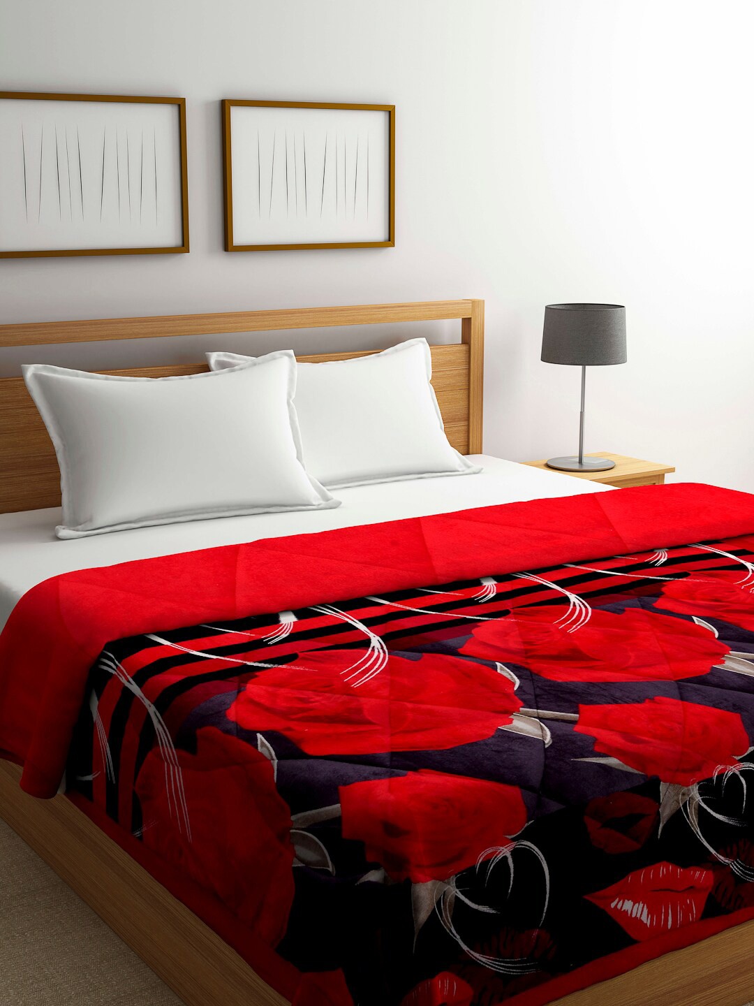 

KLOTTHE Red & Black Floral Printed 800 GSM Heavy Winter Double Bed Quilt