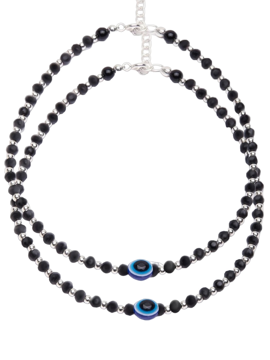 

PRIVIU Set Of 2 Silver Plated Beads Evil Eye Anklet